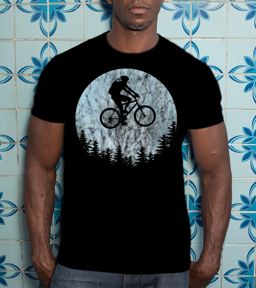 Mountain Bike Moon MTB Bicycle Rider Cycling Biking Forest T-Shirt