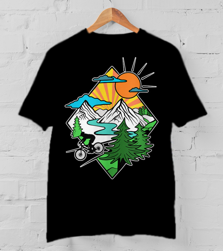 Mountain Biking Retro MTB Nature Adventure Downhill Trail Riding In Mountain Landscape T-Shirt