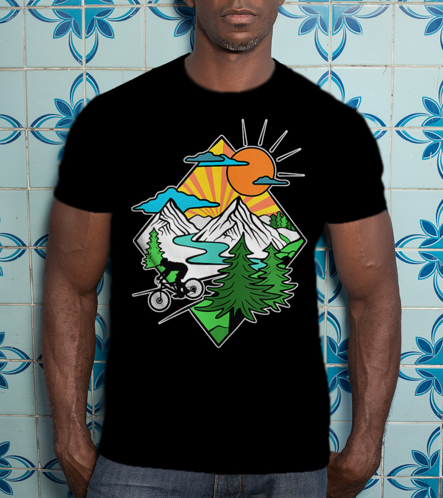 Mountain Biking Retro MTB Nature Adventure Downhill Trail Riding In Mountain Landscape T-Shirt