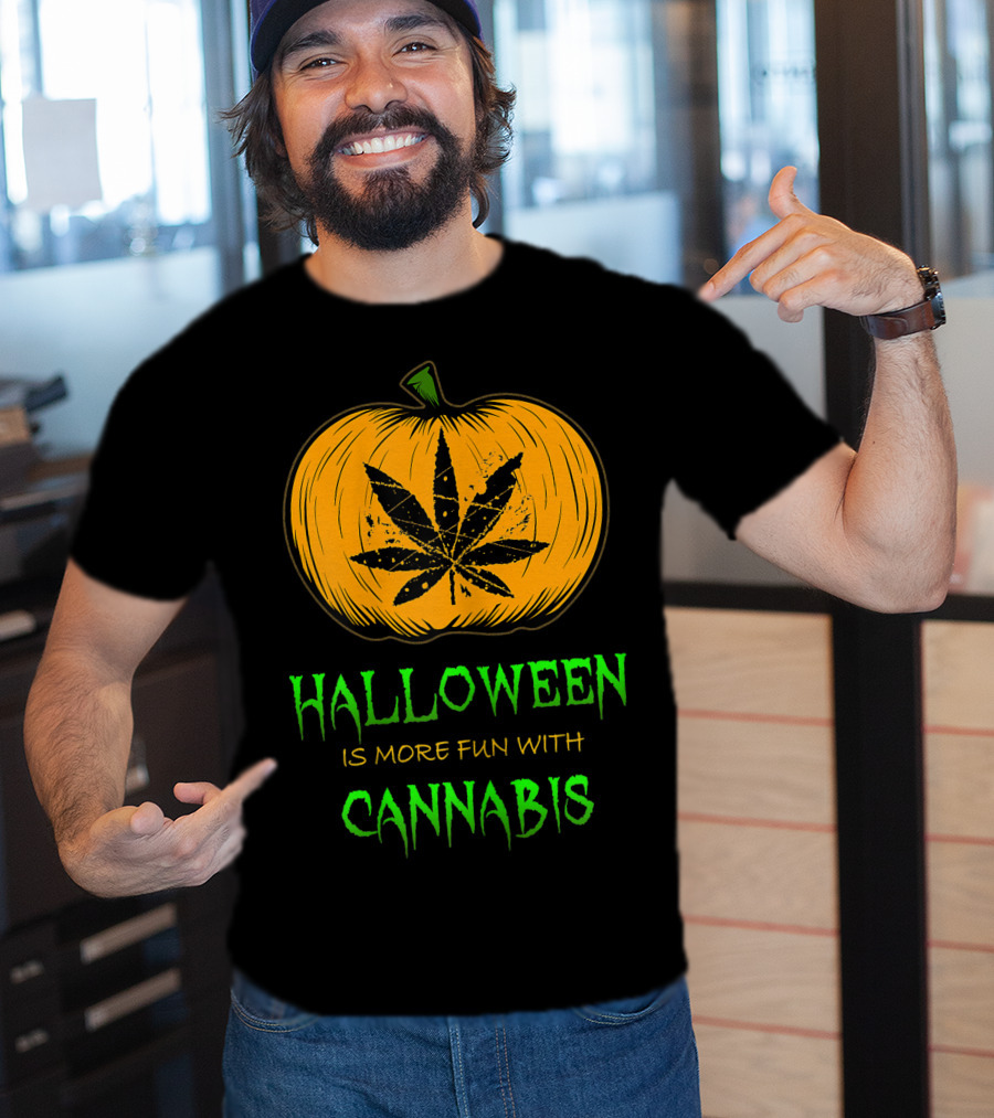 Halloween Is More Fun With Cannabis Pumpkin Leaf T-Shirt