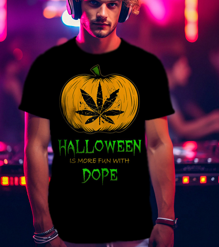 Halloween Is More Fun With Dope Pumpkin Leaf T-Shirt