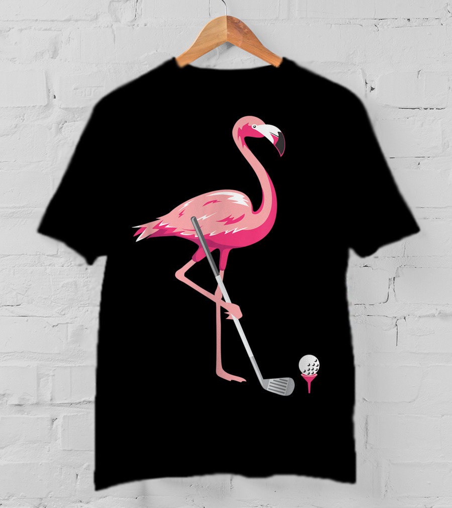 Funny Flamingo Bird Golf Player Best Swing Tee Golf Ball T-Shirt