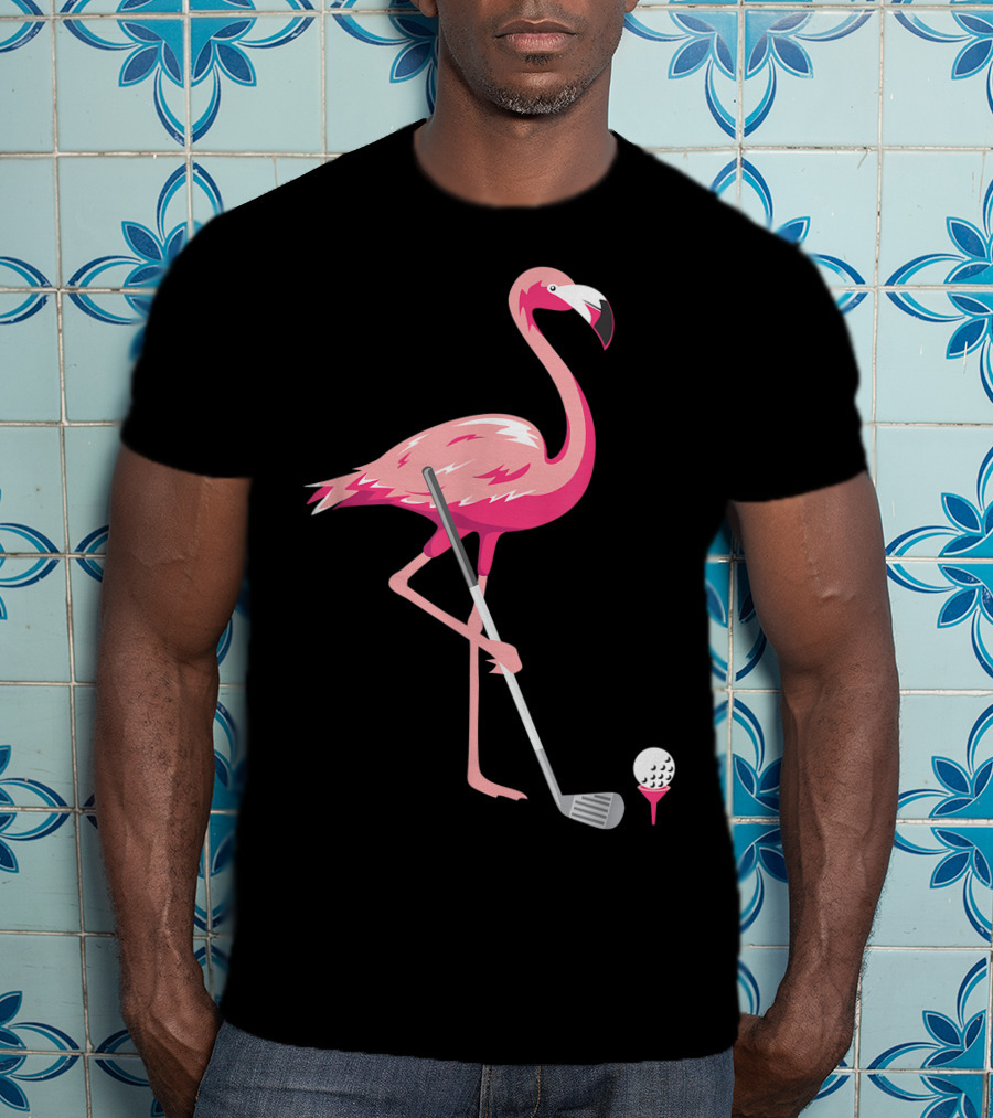 Funny Flamingo Bird Golf Player Best Swing Tee Golf Ball T-Shirt