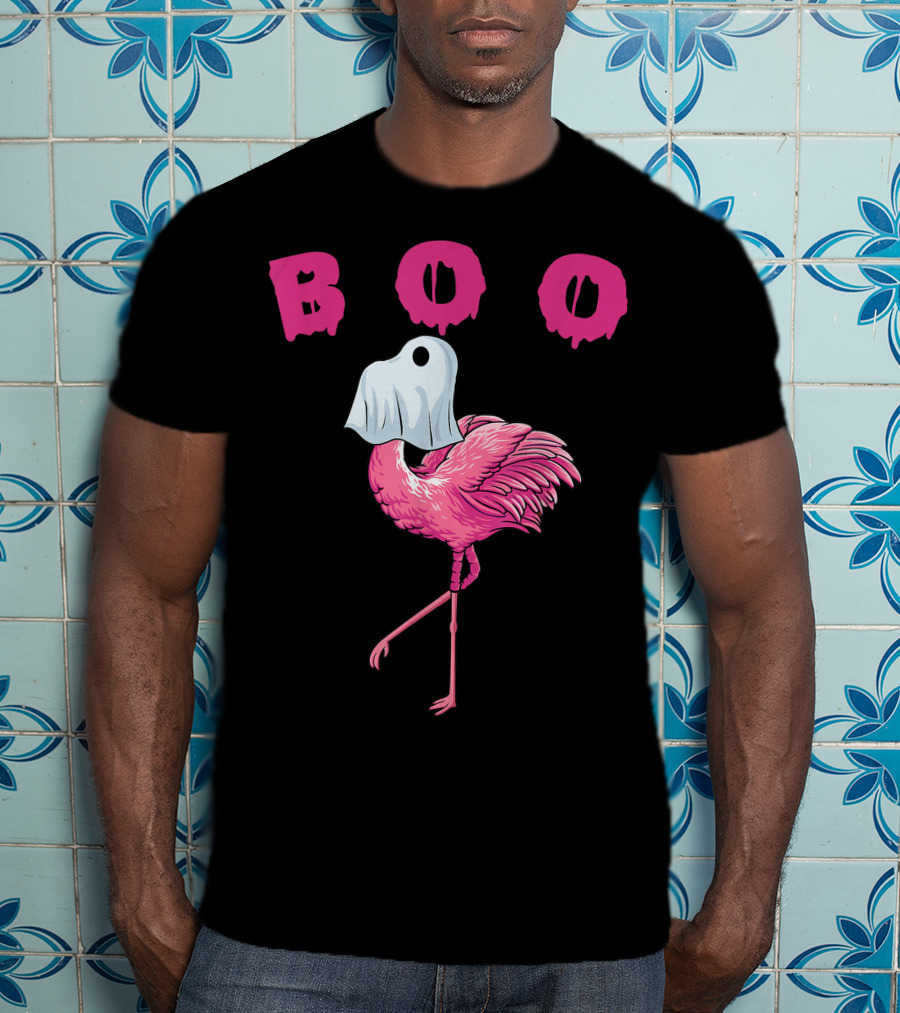 Boo Funny Flamingo Halloween Ghost T-Shirt