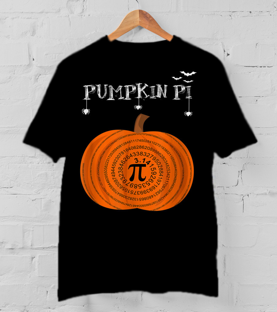 Pumpkin Pi Halloween Math Teachers Pumpkin With Pi Symbol And Bats T-Shirt
