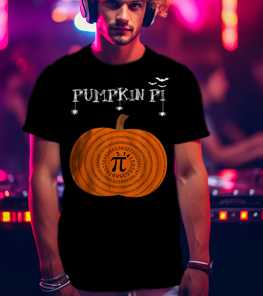 Pumpkin Pi Halloween Math Teachers Pumpkin With Pi Symbol And Bats T-Shirt