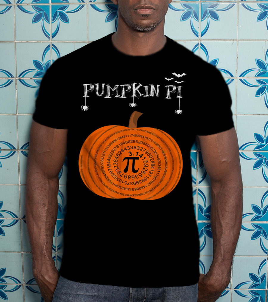 Pumpkin Pi Halloween Math Teachers Pumpkin With Pi Symbol And Bats T-Shirt