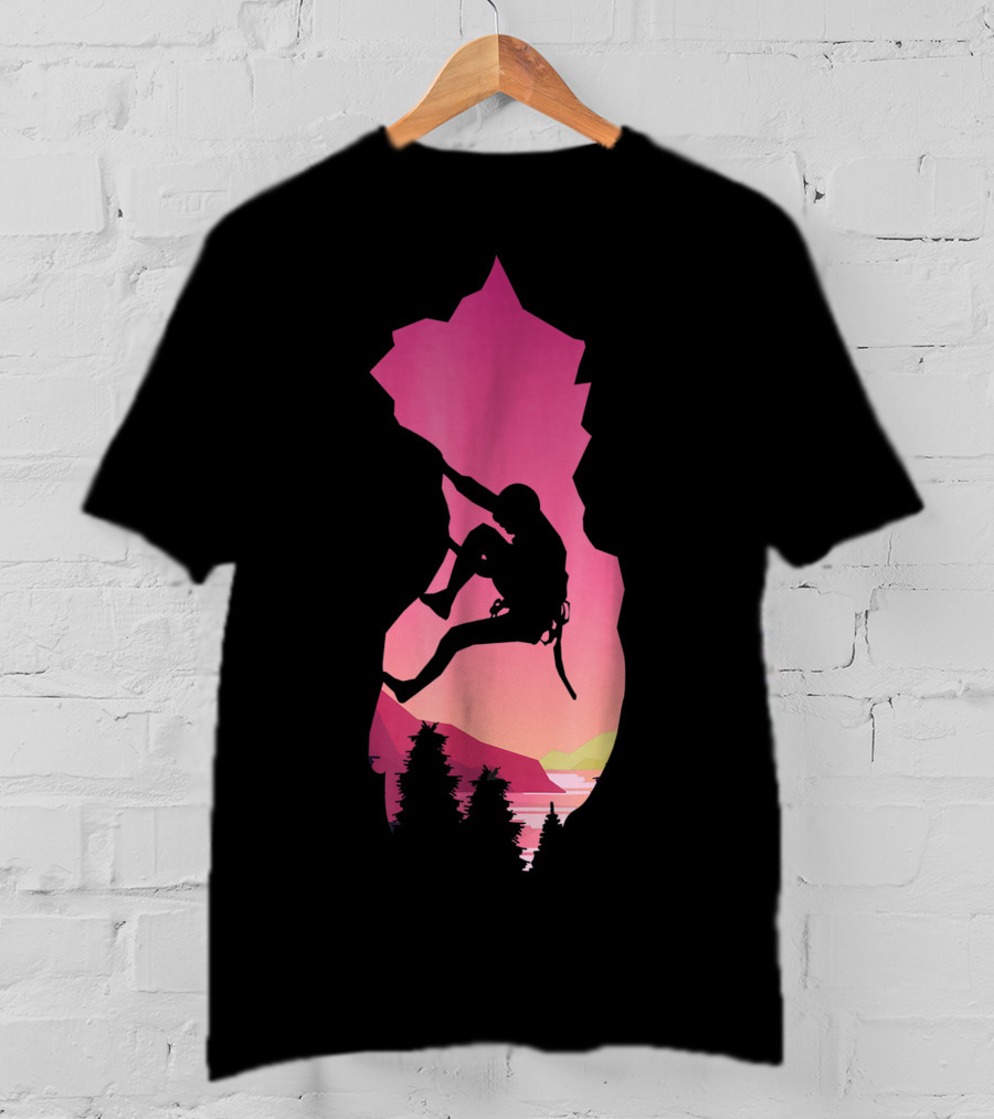 Rock Climbing Adventure Sunset Bouldering Climber Colorful T-Shirt