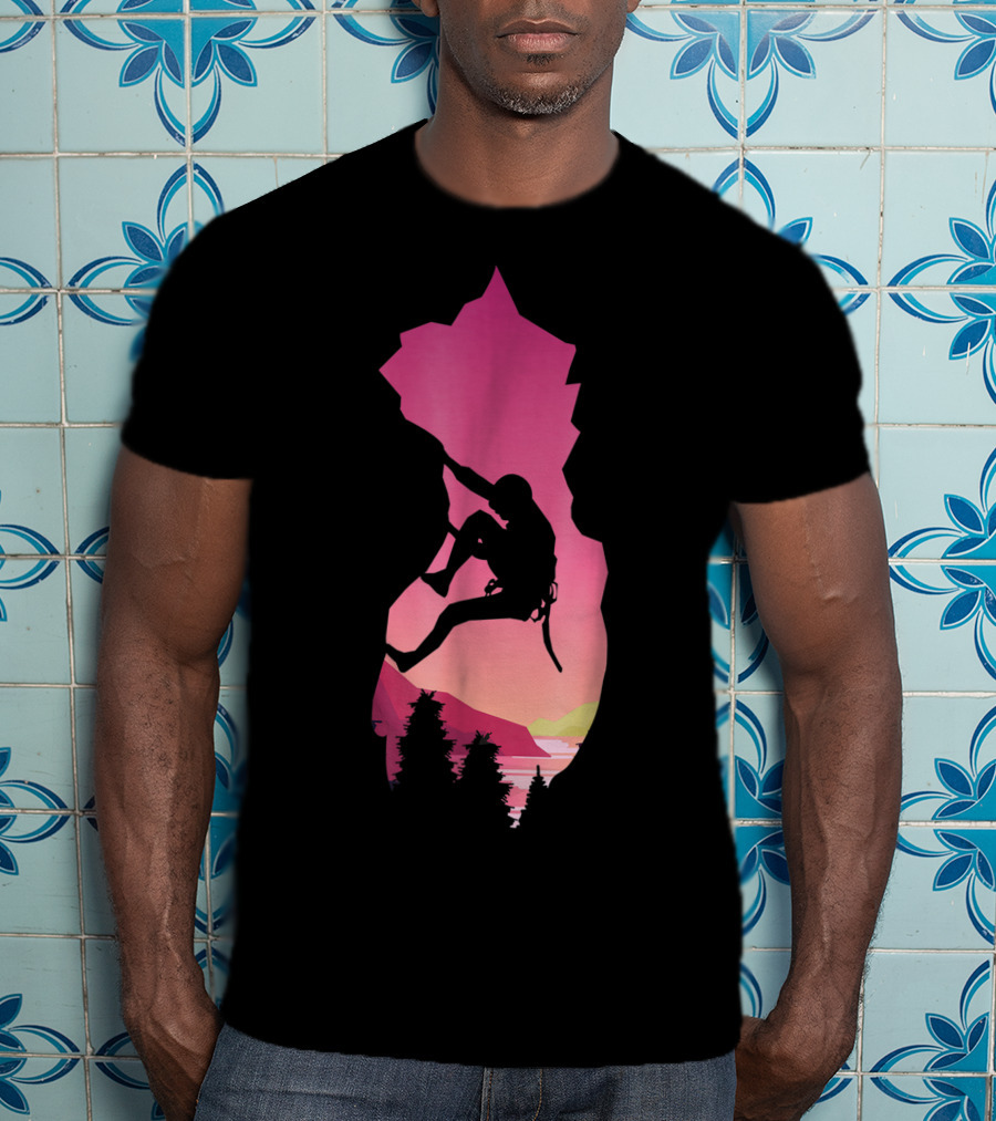 Rock Climbing Adventure Sunset Bouldering Climber Colorful T-Shirt