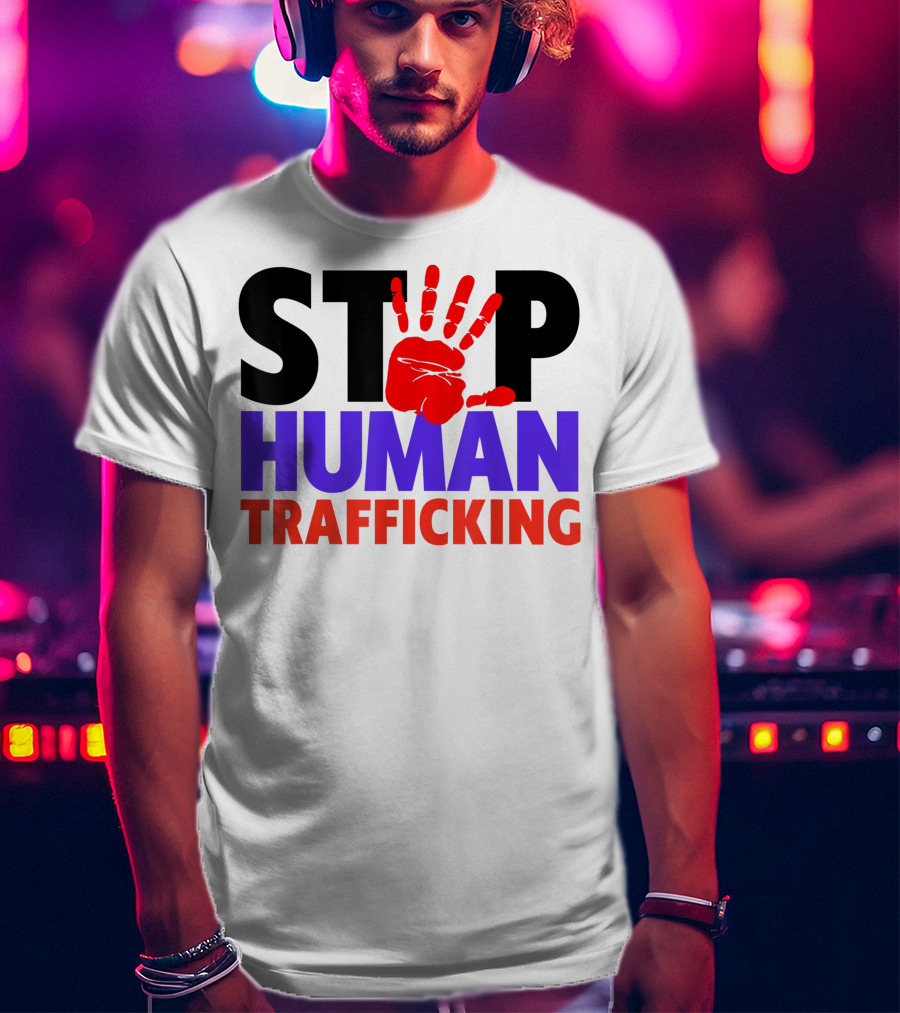 Stop Human Trafficking Red Handprint Awareness T-Shirt