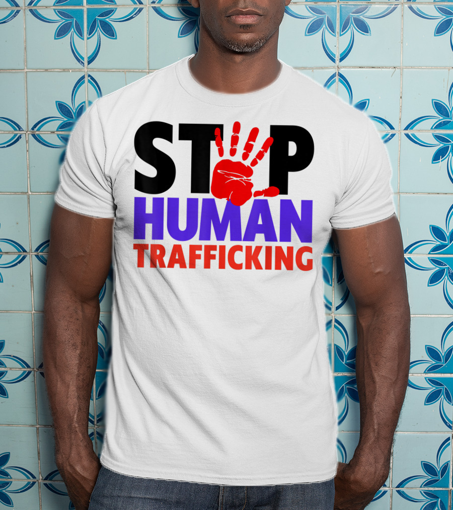 Stop Human Trafficking Red Handprint Awareness T-Shirt