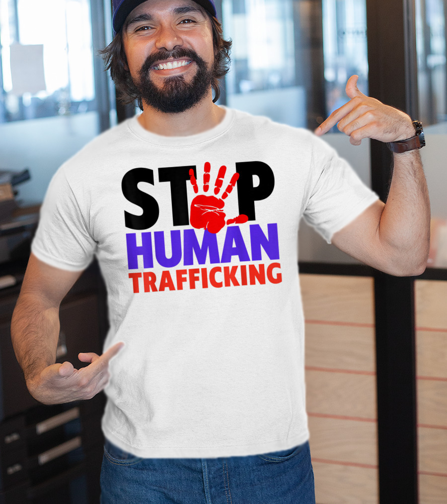 Stop Human Trafficking Red Handprint Awareness T-Shirt