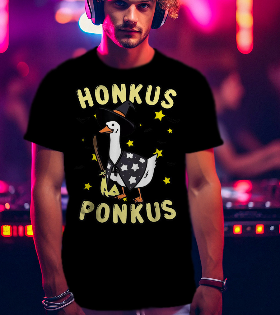 Honkus Ponkus Witch Duck With Stars And Bats T-Shirt
