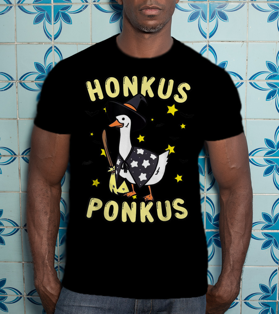 Honkus Ponkus Witch Duck With Stars And Bats T-Shirt