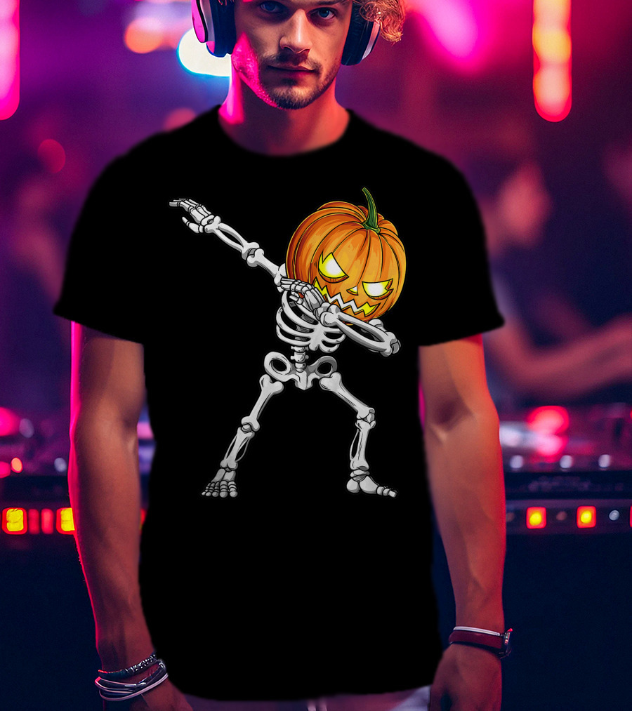 Dabbing Skeleton Pumpkin Halloween Best T-Shirt
