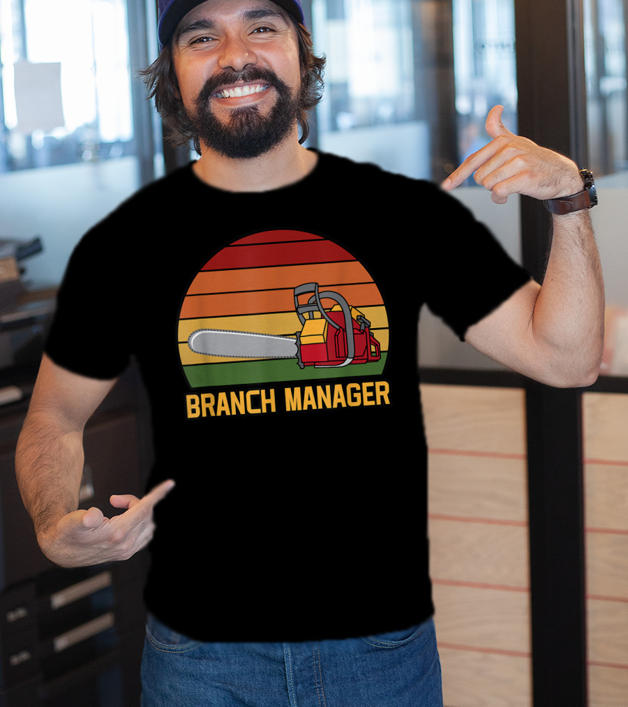 Funny Vintage Chainsaw Branch Manager Lumberjack Logger Retro Stripe T-Shirt