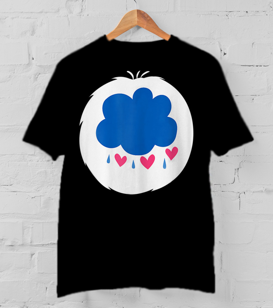 Grumpy Care Bear Blue Cloud With Hearts And Raindrops T-Shirt