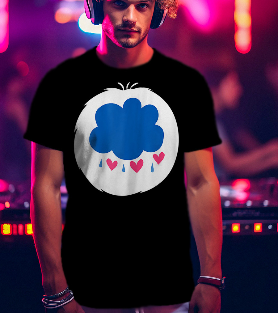 Grumpy Care Bear Blue Cloud With Hearts And Raindrops T-Shirt