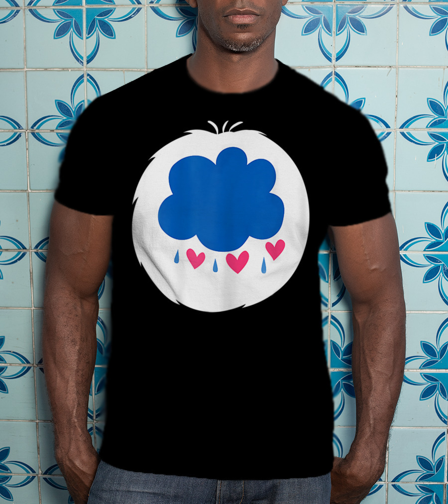 Grumpy Care Bear Blue Cloud With Hearts And Raindrops T-Shirt