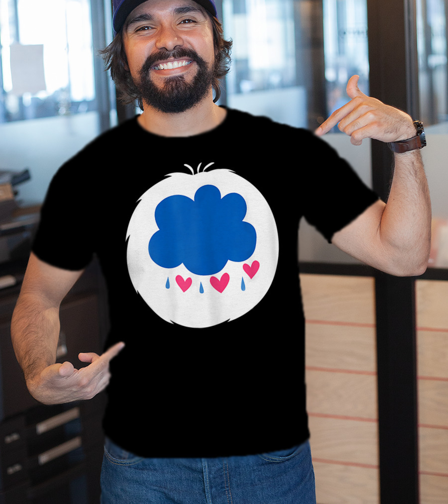 Grumpy Care Bear Blue Cloud With Hearts And Raindrops T-Shirt