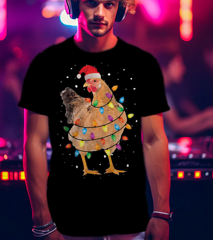 Christmas Lights Chicken Santa Funny Xmas Tree Festive Holiday T-Shirt