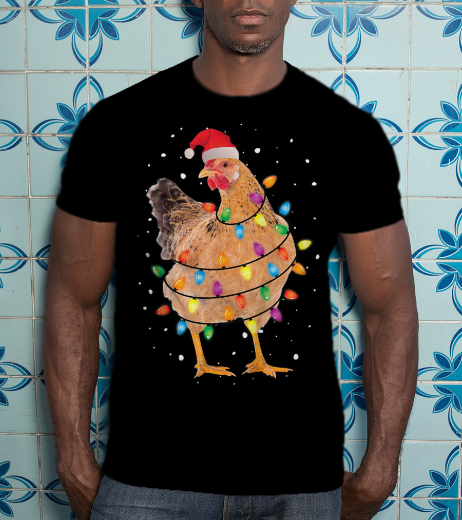 Christmas Lights Chicken Santa Funny Xmas Tree Festive Holiday T-Shirt