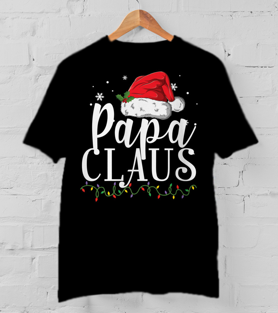 Papa Claus Christmas Hat Snowflakes Lights T-Shirt