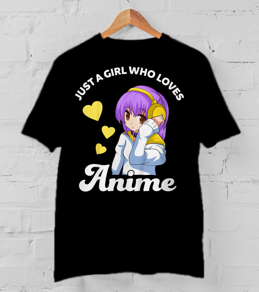 Just A Girl Who Loves Anime Manga Anime Anime Headphones Girl With Hearts T-Shirt