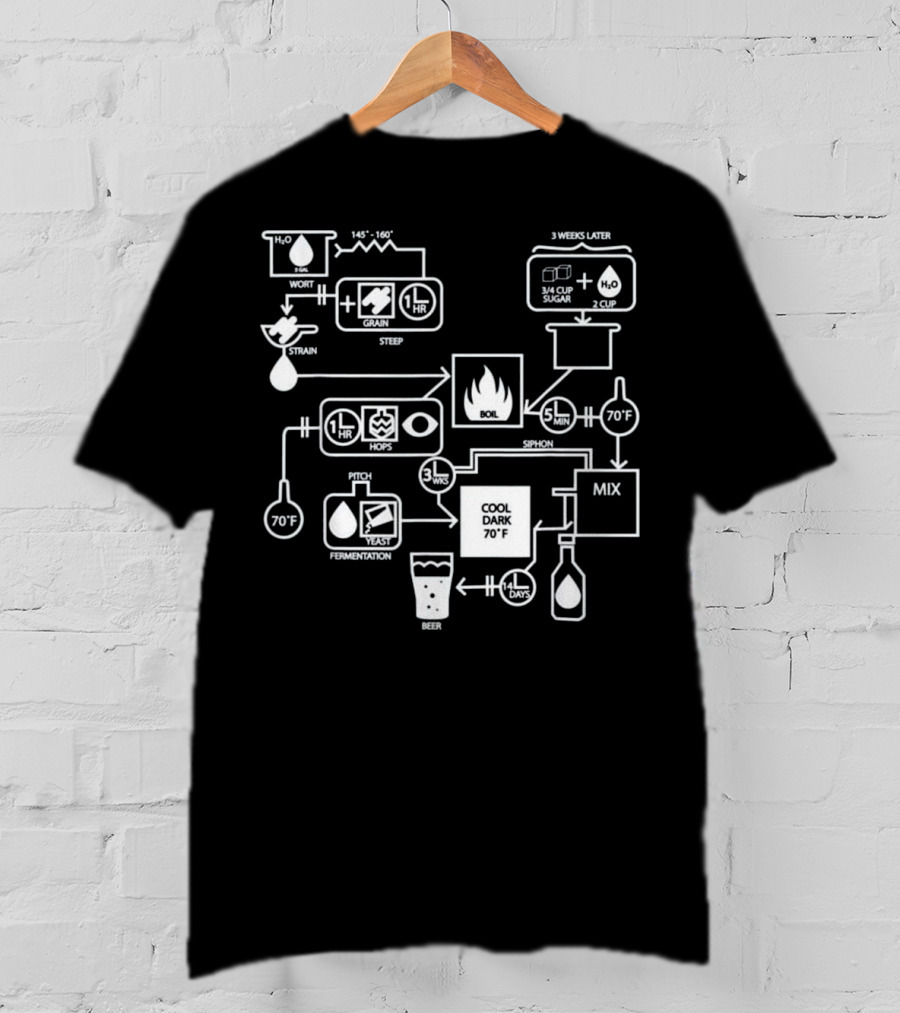 Beer Brewing Process Flowchart Diagram With Hops Yeast Sugar Mix T-Shirt