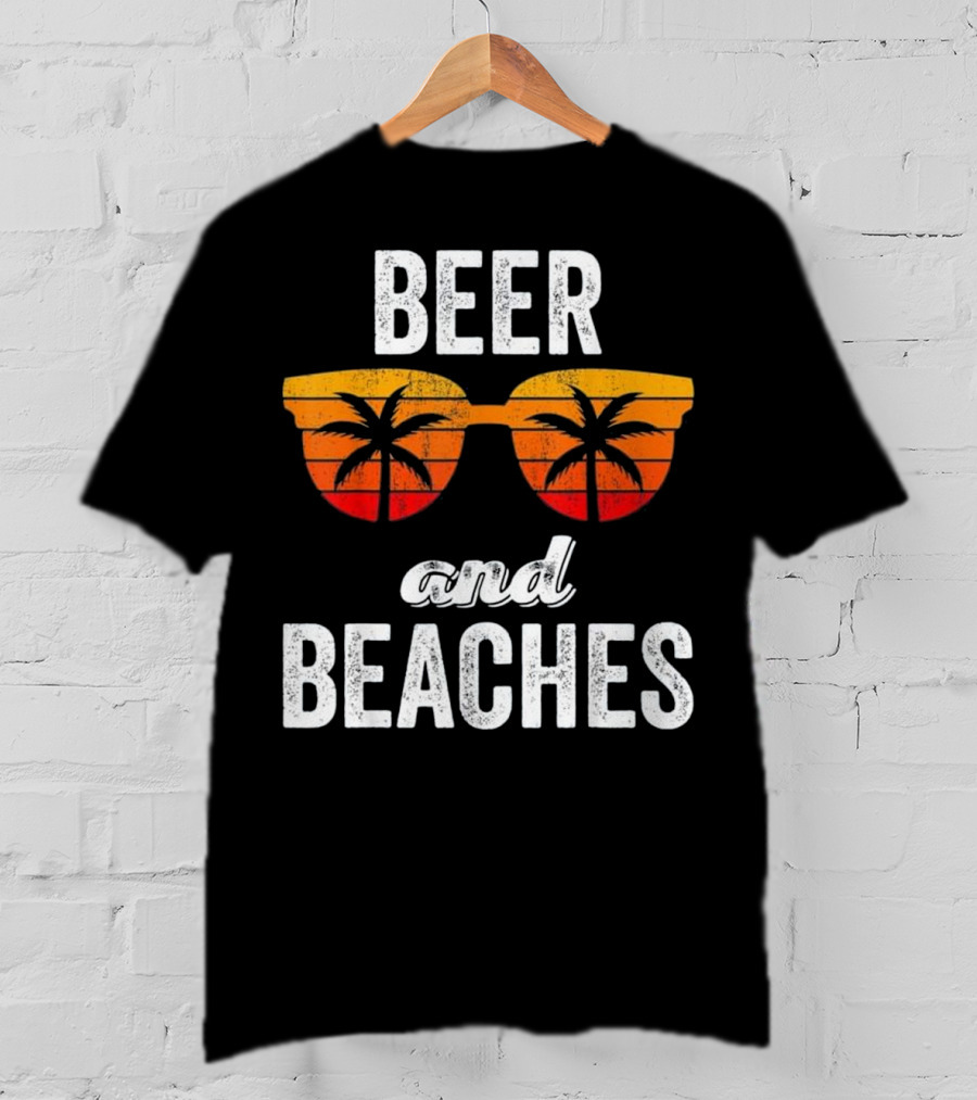 Beer And Beaches Sunset Palm Sunglasses Tank T-Shirt