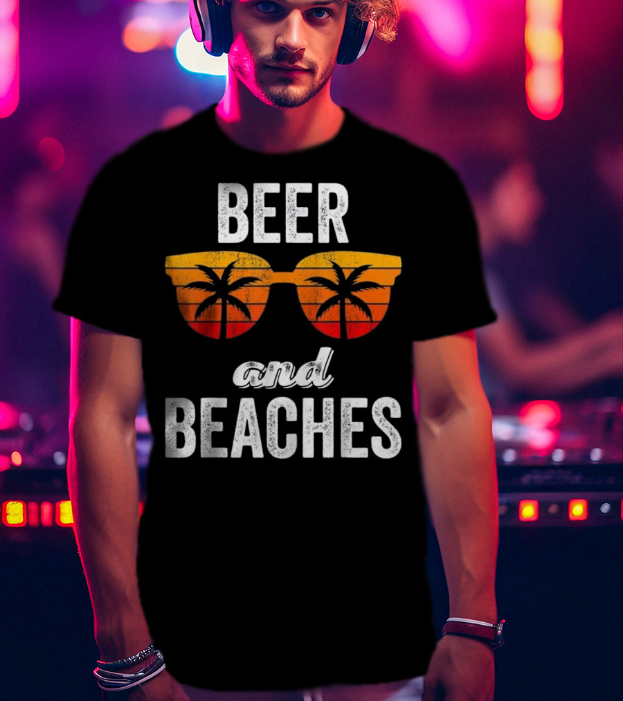 Beer And Beaches Sunset Palm Sunglasses Tank T-Shirt