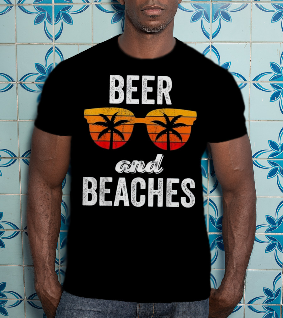 Beer And Beaches Sunset Palm Sunglasses Tank T-Shirt