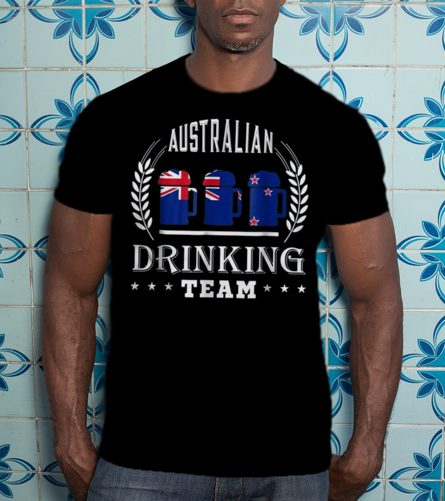 Australian Drinking Team Beer Mugs With Australian And New Zealand Flags T-Shirt