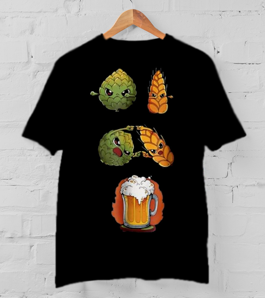 Hops And Barley Fusion Creating Cartoon Beer Mug T-Shirt