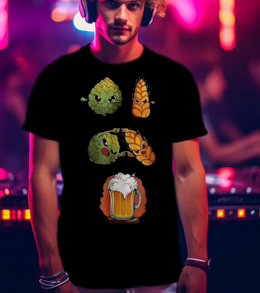 Hops And Barley Fusion Creating Cartoon Beer Mug T-Shirt