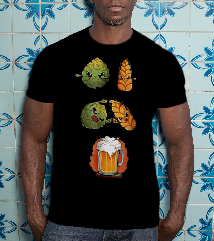 Hops And Barley Fusion Creating Cartoon Beer Mug T-Shirt