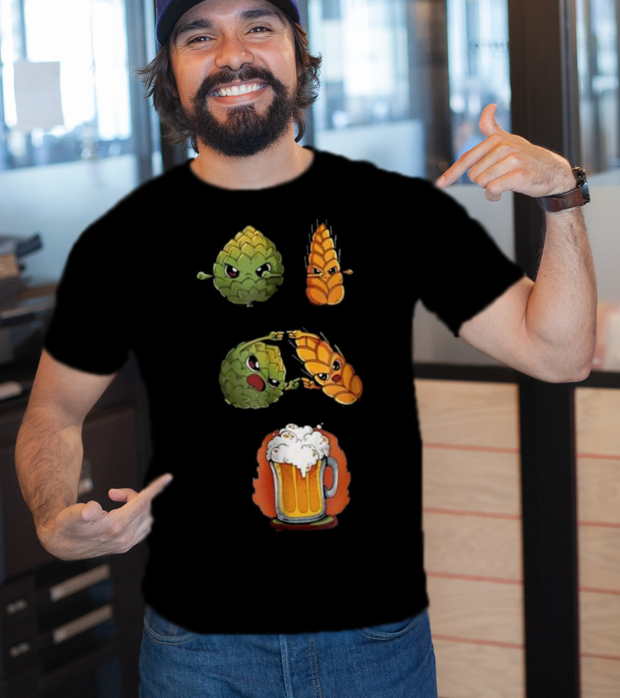 Hops And Barley Fusion Creating Cartoon Beer Mug T-Shirt