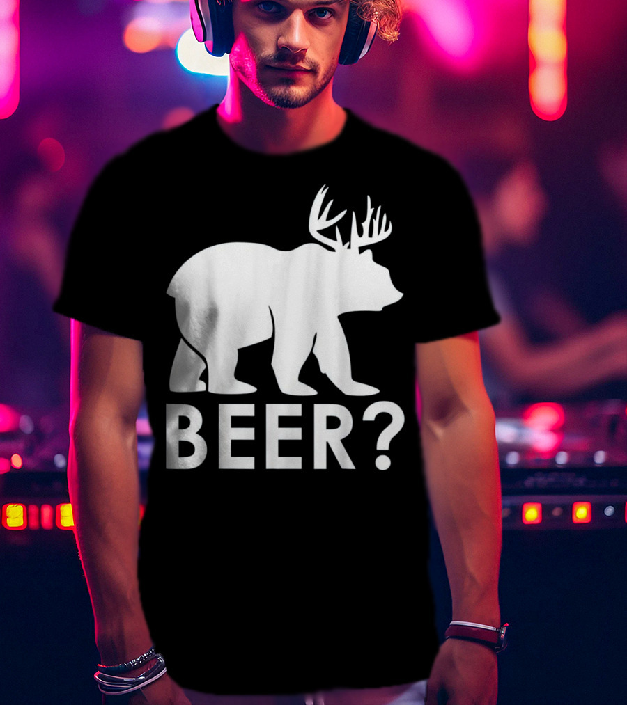 Beer Bear Deer With Antler Question Mark T-Shirt