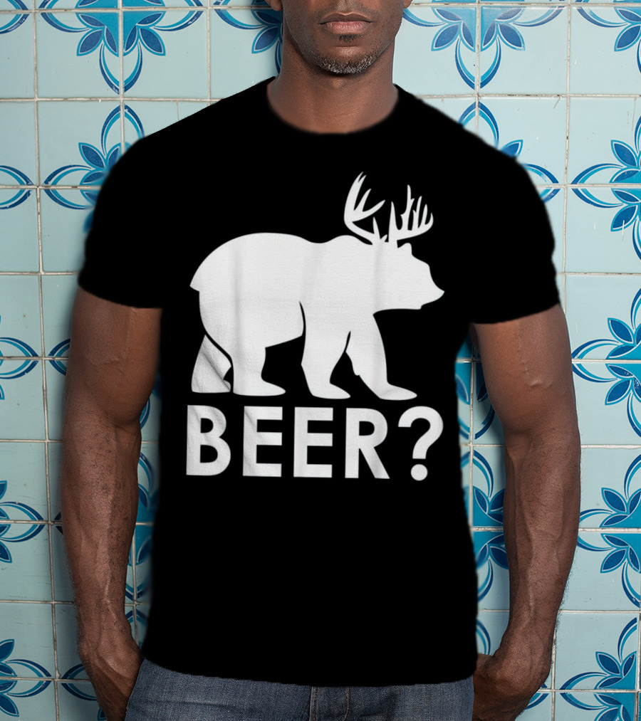 Beer Bear Deer With Antler Question Mark T-Shirt