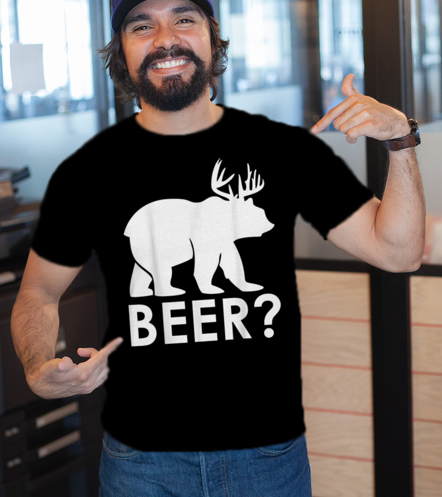 Beer Bear Deer With Antler Question Mark T-Shirt