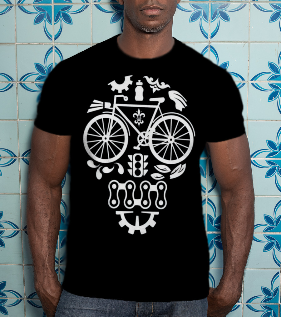 Humorous Cycling Skull With Bicycle Motif And Chain Design Elements T-Shirt