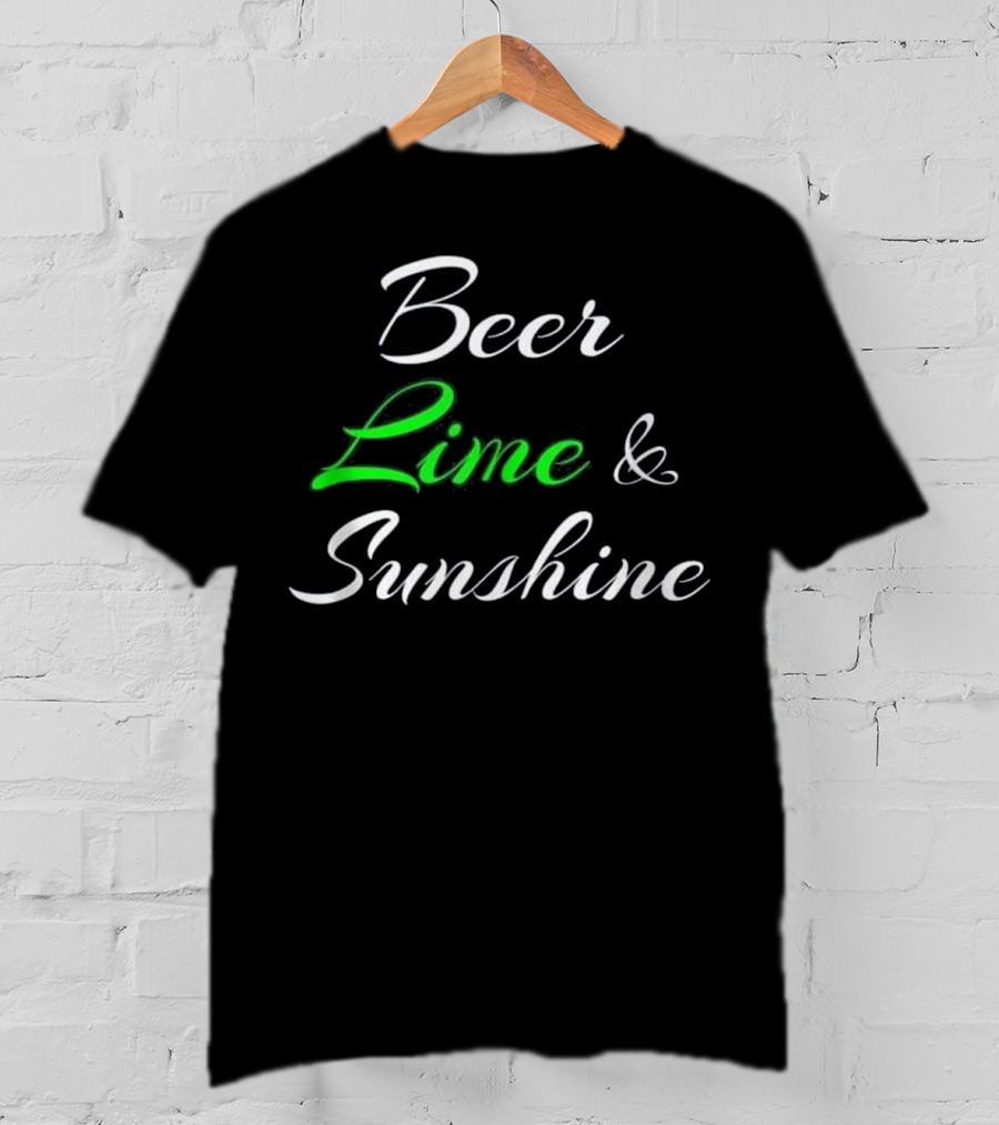 Beer Lime And Sunshine Script In Black And Green Contrast T-Shirt