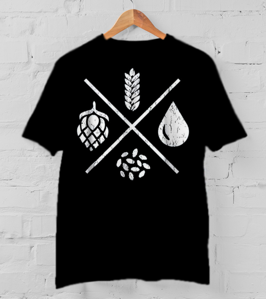 Homebrew Essentials: Barley Water Yeast Hops Beer Brewing Elements T-Shirt