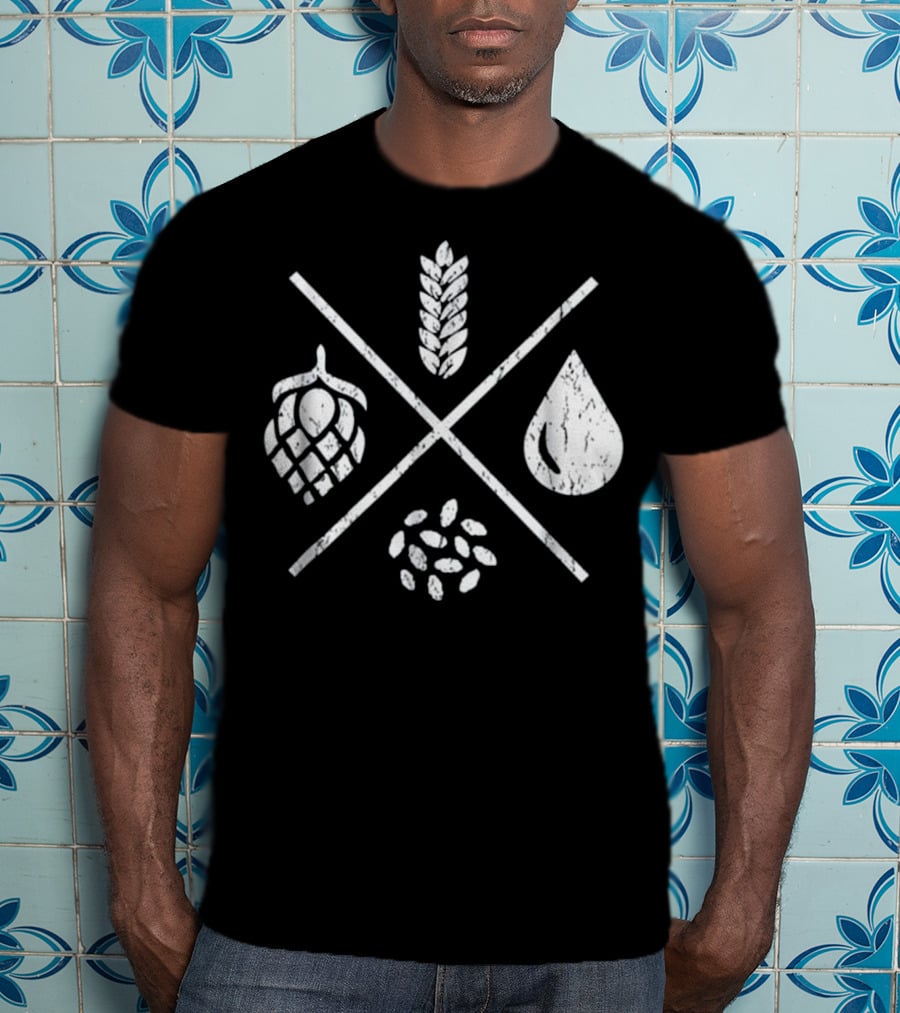Homebrew Essentials: Barley Water Yeast Hops Beer Brewing Elements T-Shirt