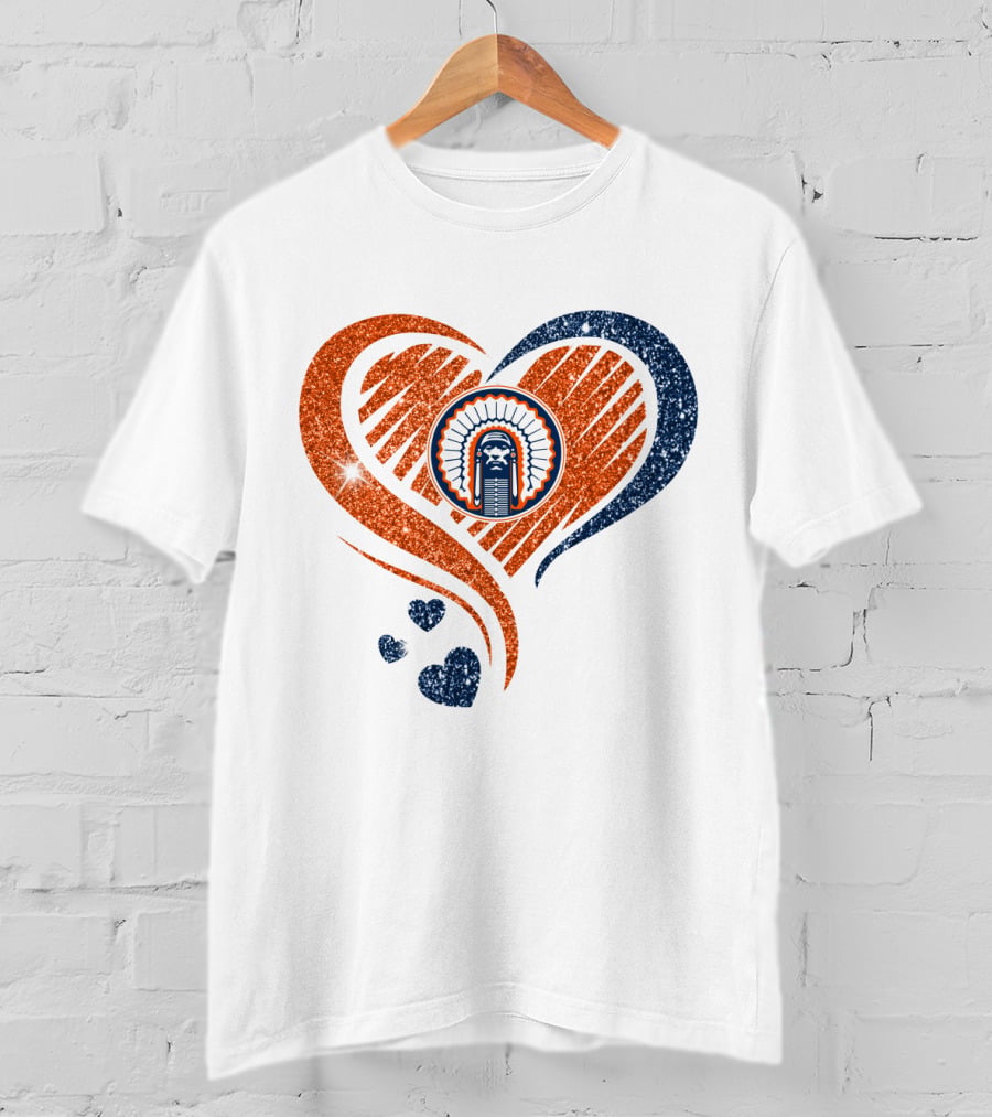 Illinois Hearts Chief Glitter Blue And Orange Hearts T-Shirt