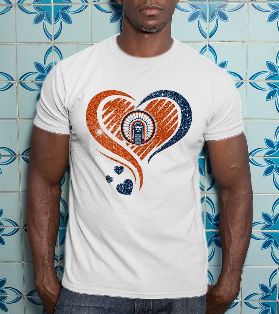 Illinois Hearts Chief Glitter Blue And Orange Hearts T-Shirt