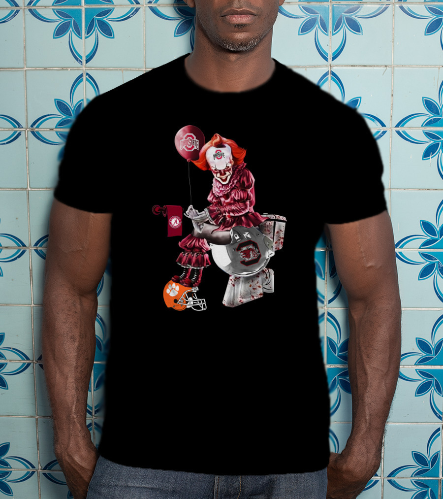 Ohio State Pennywise Holding Alabama And Clemson Helmets T-Shirt