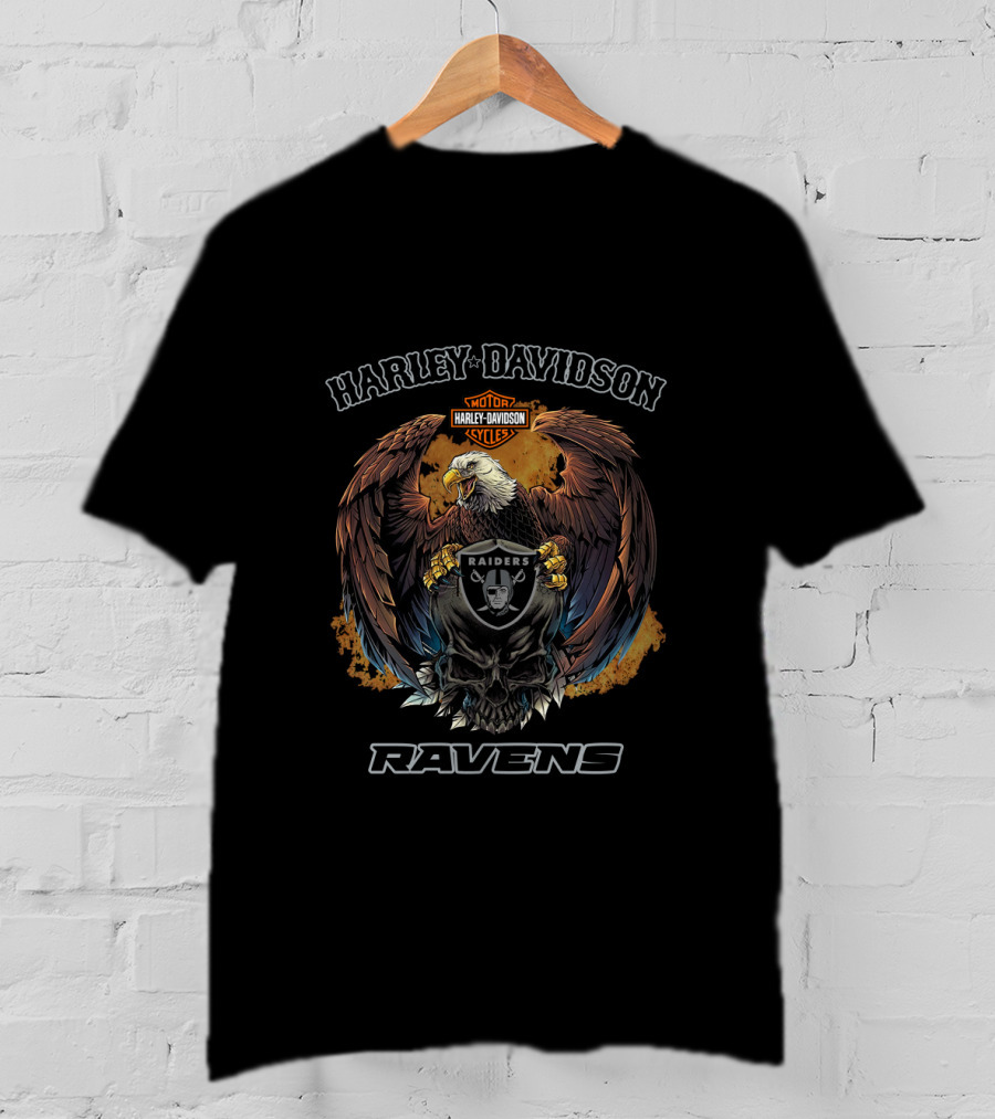 Harley Davidson Motor Cycles Eagle Raiders Ravens T-Shirt