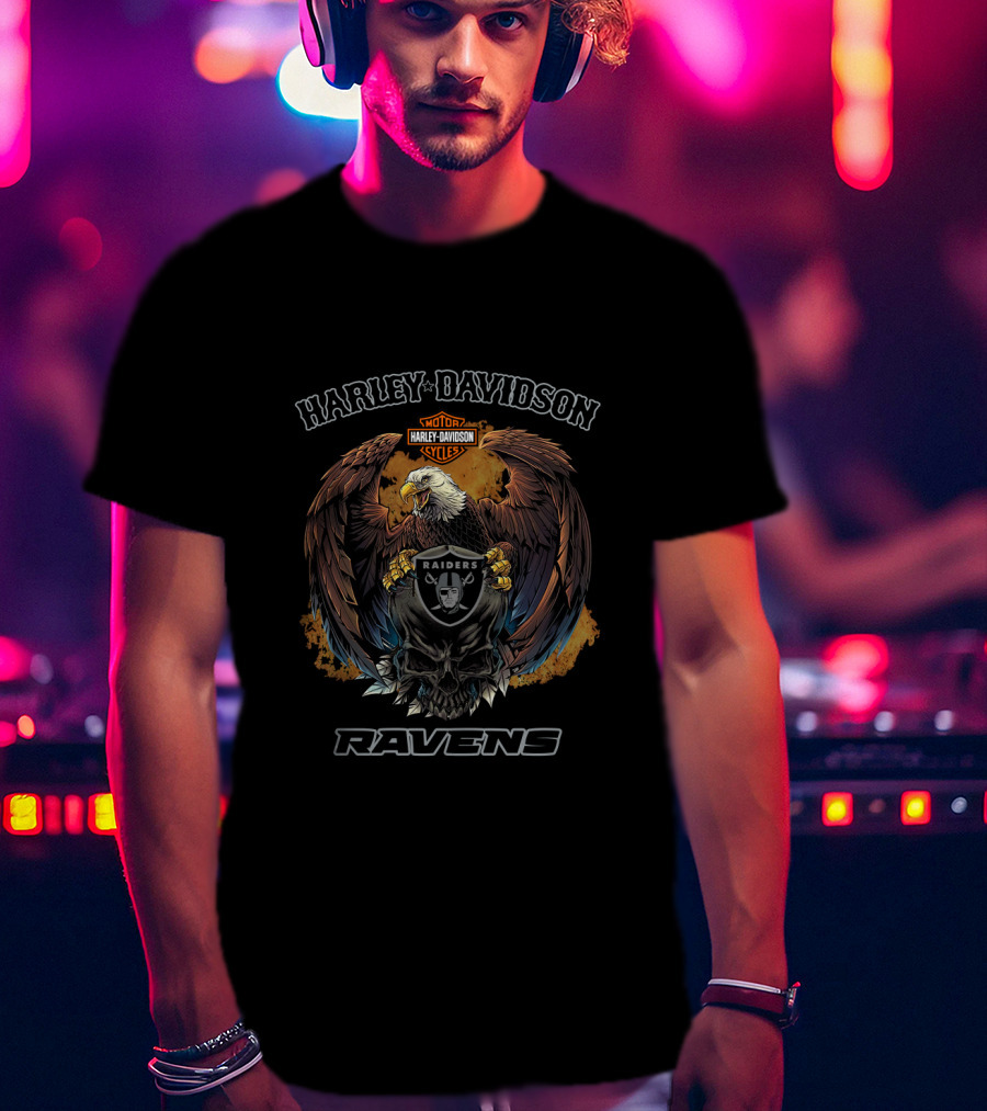 Harley Davidson Motor Cycles Eagle Raiders Ravens T-Shirt