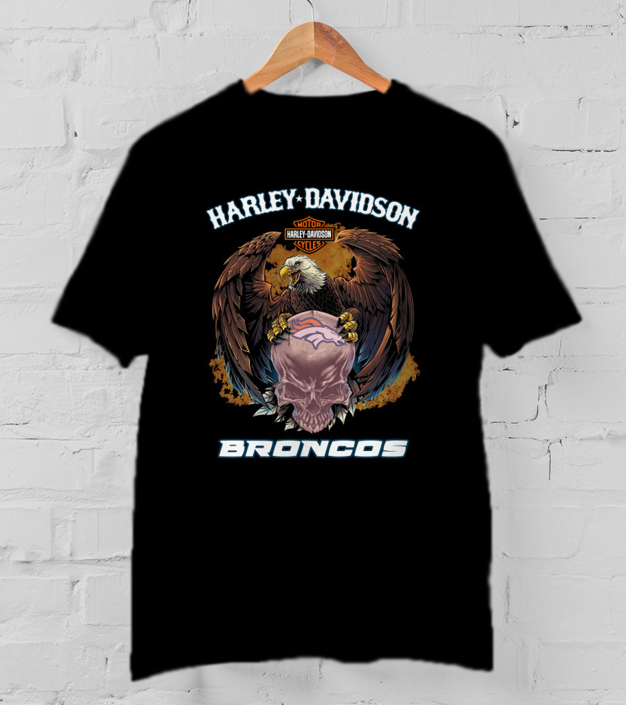 Harley Davidson Motor Cycles Eagle Broncos T-Shirt
